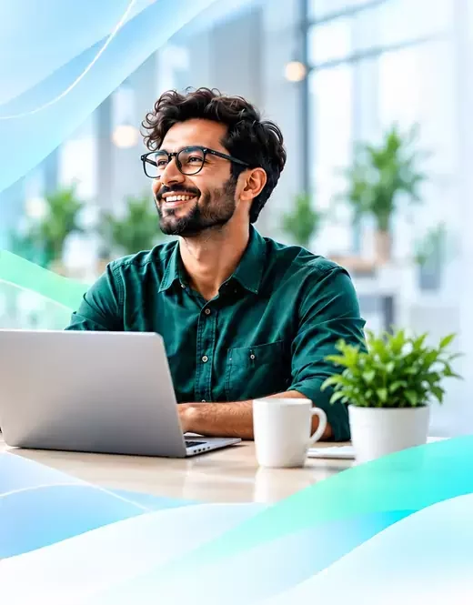 Zoho consultant working at a laptop